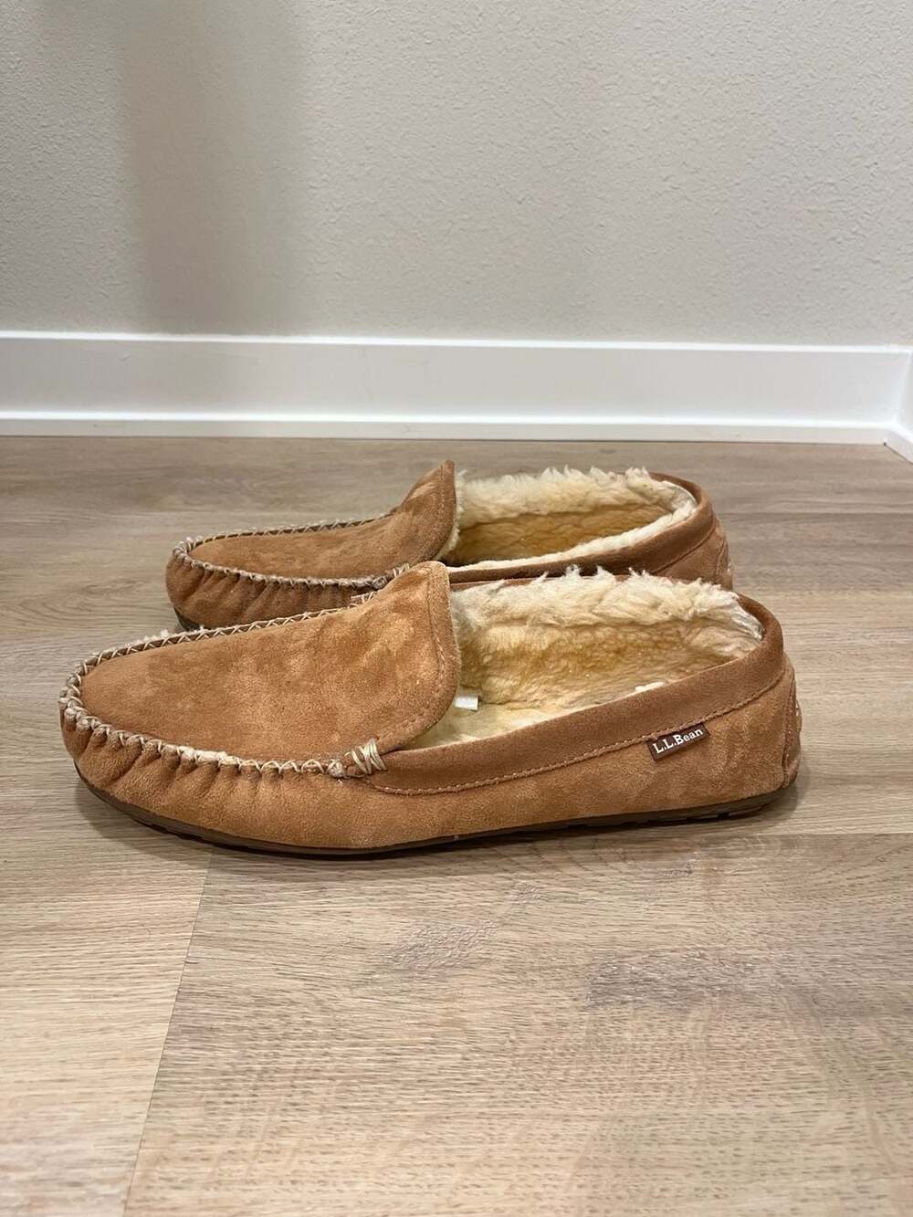 L.L.Bean Men's 13, Wicked Good Moccasins Shearling Slippers, Brown